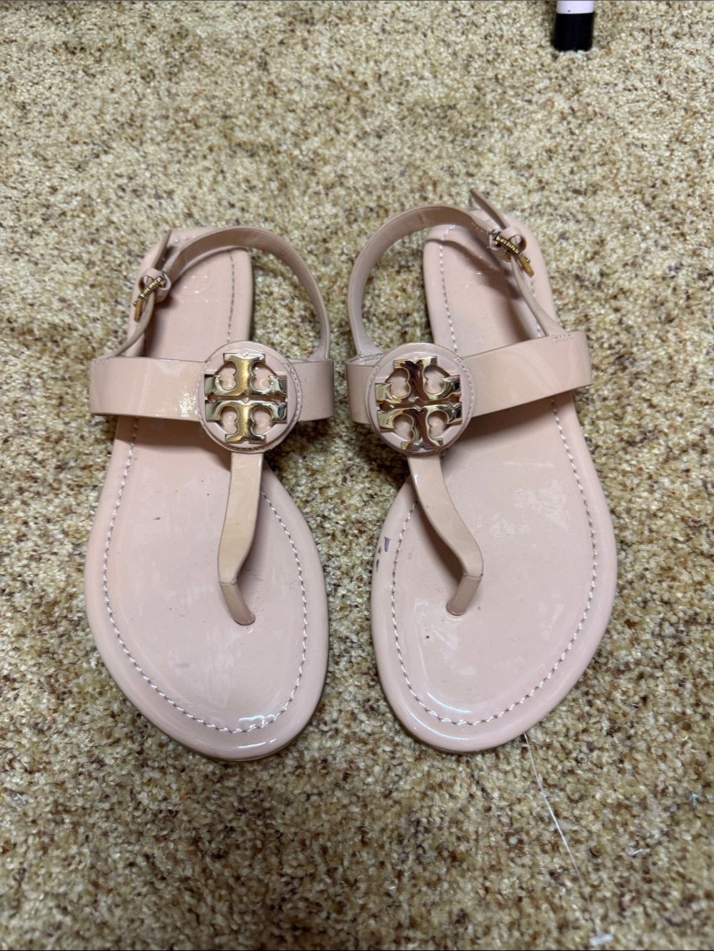 Tory Burch Blush Patent Leather Logo Thong Sandals